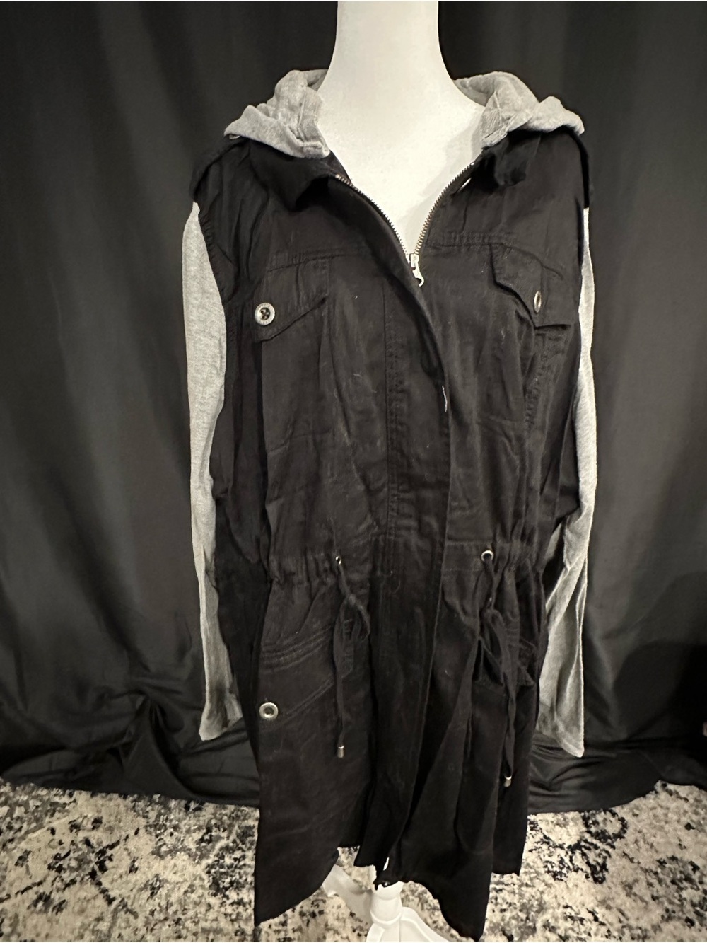 torrid Black Utility Anorak with Gray Hood & Sleeves